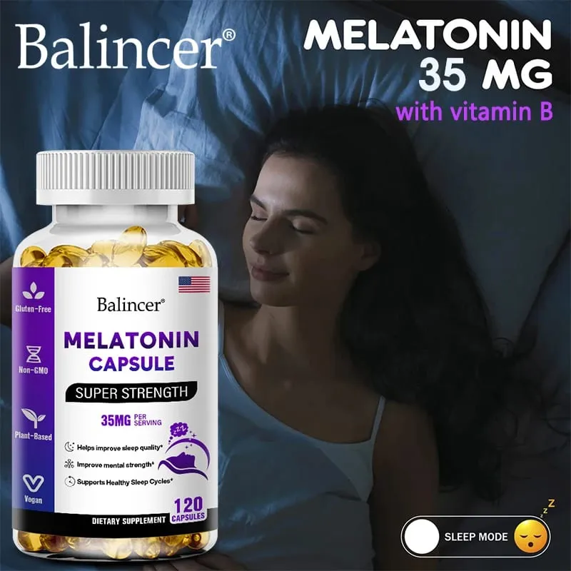 Contém 35 mg de melatonina em cápsulas - Melhora a insônia, promove a qualidade e o estado de alerta do sono, ajuda a dormir profundamente 120 cápsulas — image 4