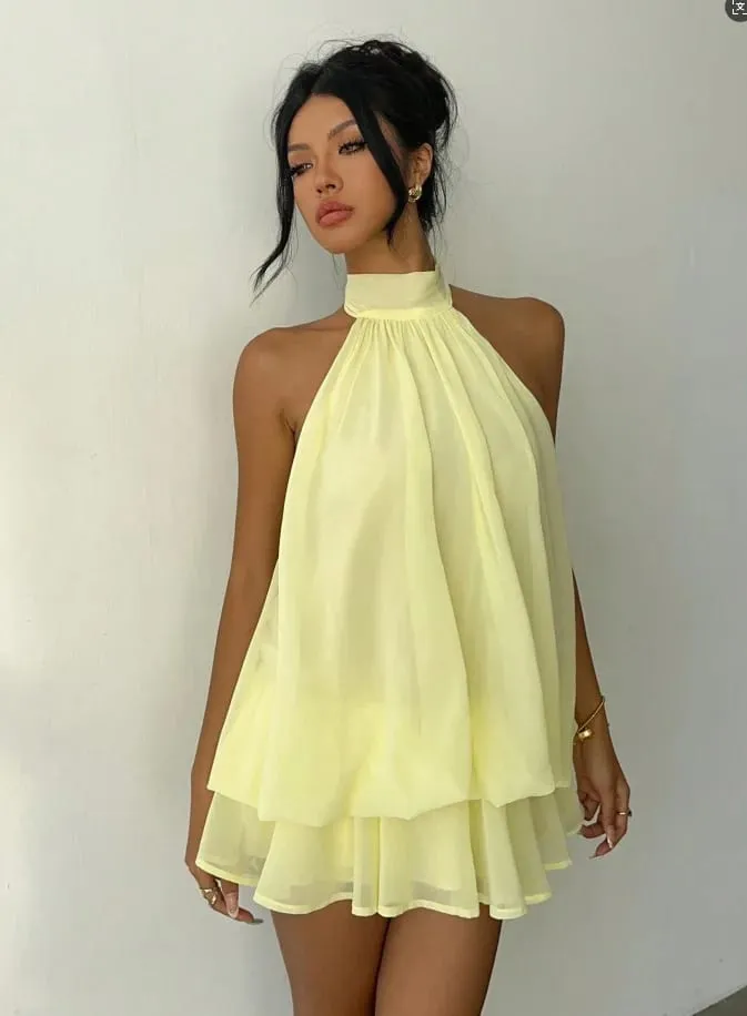 Women's Vacation Slim Fit Fashion Sexy Backless Halter Tie Waist Versatile Solid Color Dress Stylish and Comfortable Summer — image 3