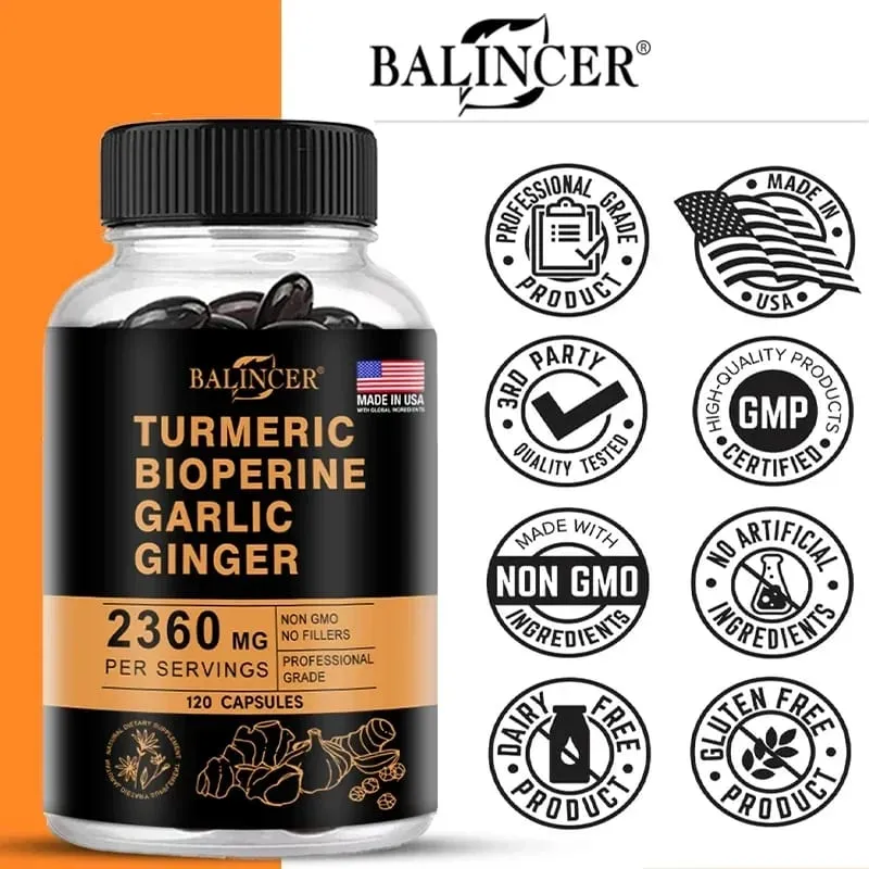 Turmeric Ginger Supplement Piperine 2360 Mg Supports Digestive & Immune Health Improves Inflammation & Promotes Joint Health