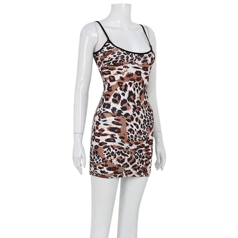 Moda sexy verão leopardo impresso vestidos femininos sem costas streetwear regular casual camisola sem alças magro vestidos robes — image 7