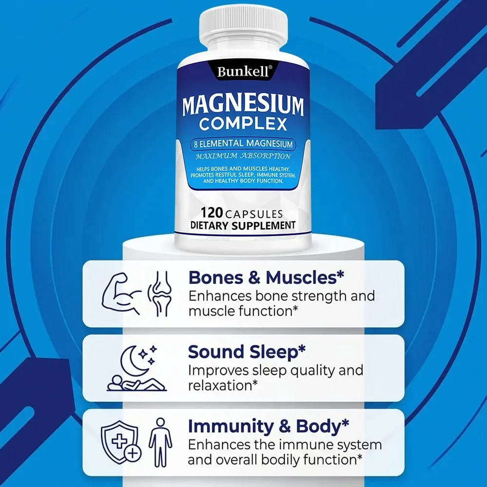 Complexo de magnésio 120 cápsulas - suplemento de saúde óssea, muscular e cardíaca, suporte para sono, relaxamento muscular, estresse e alívio de ansiedade — image 4