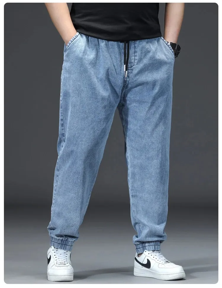Men's Elastic Waist Loose Straight Jogger Jeans Plus Size Cuffed Ankle Denim Pants pantalones hombre Casual Trousers — image 8