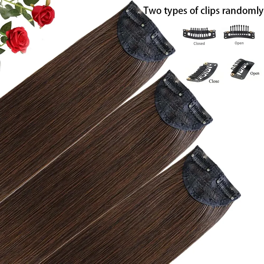 3PCS Thick Light brown Long Straight Set 24inch Synthetic Clip in Hair Extensions for Women — image 3