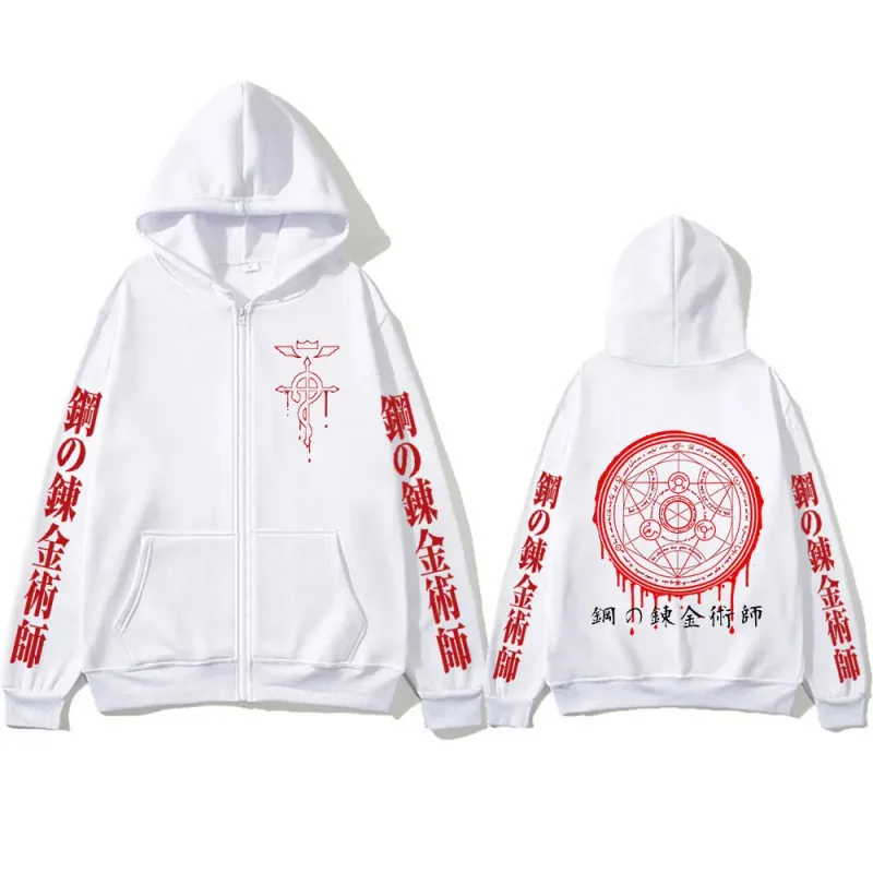 Anime Fullmetal Alchemist Logo Print Zipper Hoodies Men's Clothing Fleece Zip Up Hooded Sweatshirts Long Sleeves Pullovers Coat — image 5