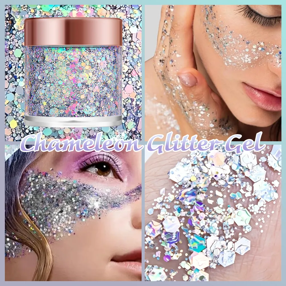 Body Face Glitter Gel Sequins for Eye & Body Hair Makeup Long-Lasting Shimmer Chameleon Gel Decorations Brighten Stage Makeup — image 1