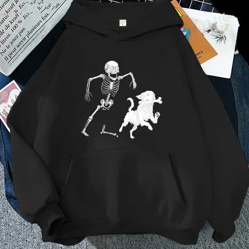 Vintage Halloween Men Women Hoodies Funny Skeleton Dog Print Tees Short Sleeve Casual Tops Halloween Party Costume Street Wear — image 5