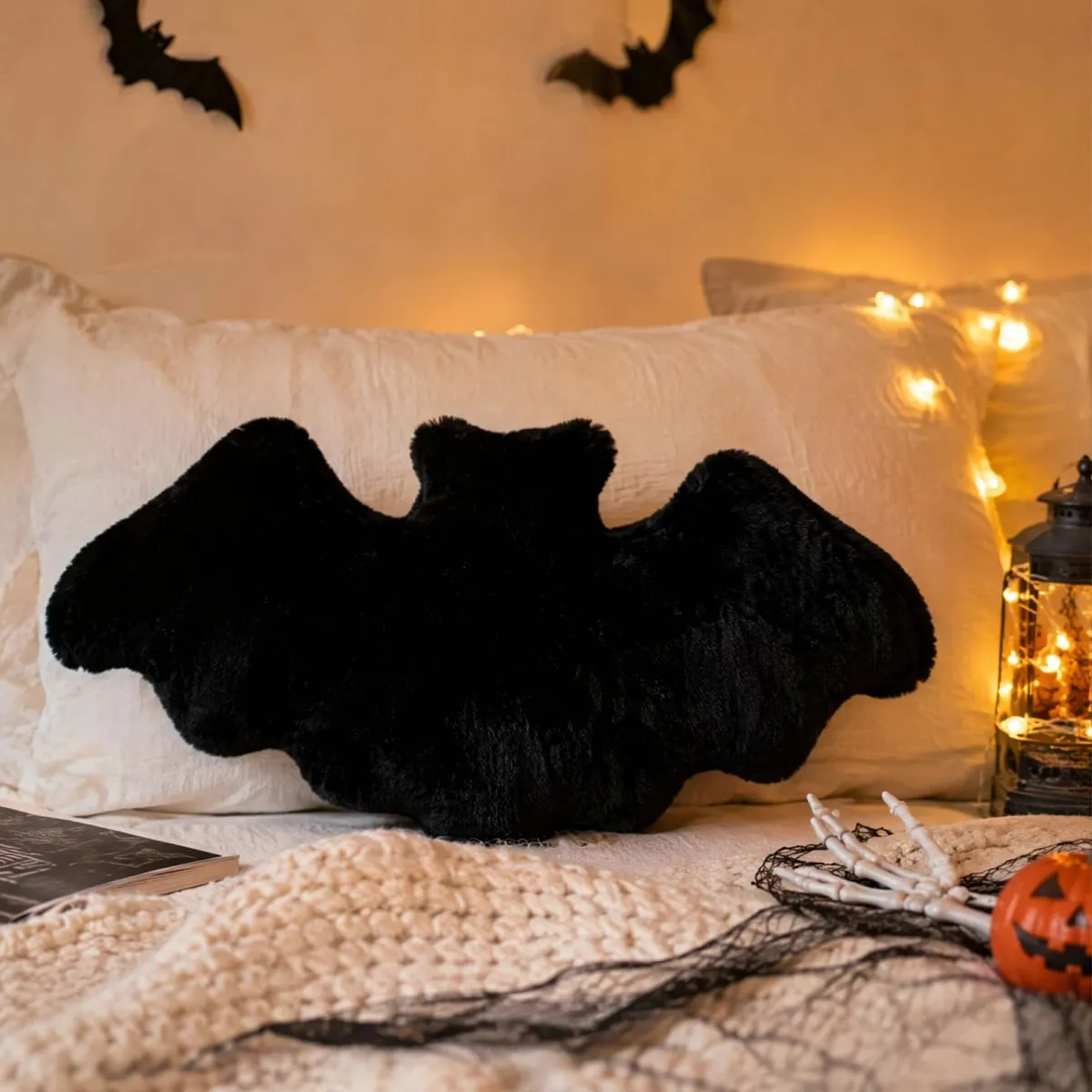 Halloween Bat Shaped Throw Pillow Halloween Bats Plush Pillow Furry Bat Plush Pillows for Halloween Decorative Home Sofa Bed