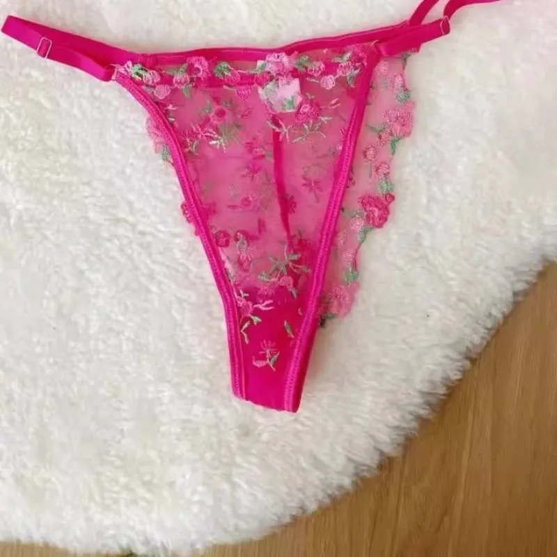 Pink Floral Lingerie Set Tulle Bra Embroidered Bralette Sweet Sexy Christmas Gift for Her Valentine Present CA S-XL MOYISU Tushy — image 1