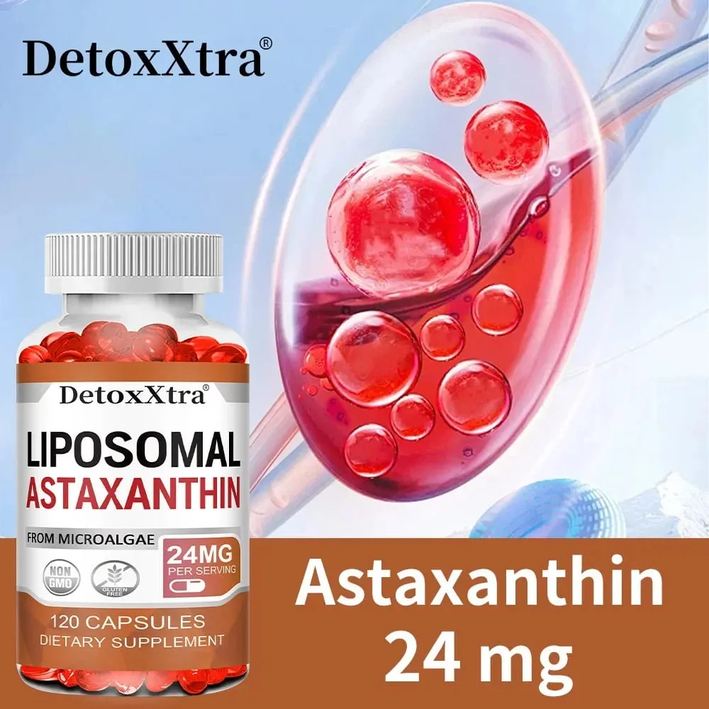 Liposomal Astaxanthin Supplement 24 MG Antioxidant Stronger Than VIT C Support for Cardiovascular Gut Skin + Eye Health