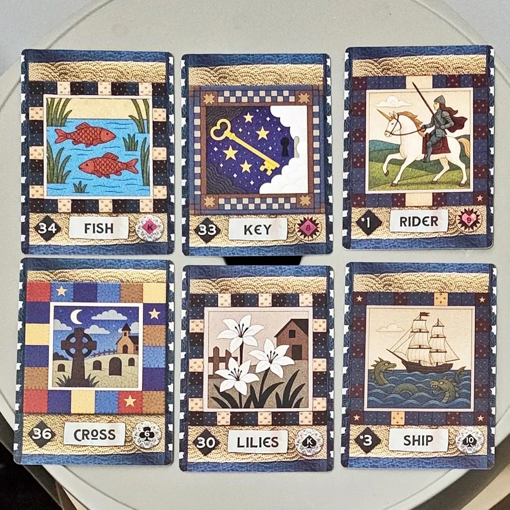 Country Quilts Lenormand Deck 9*6cm 36-Card Folk Art Divination Deck with Rustic Quilt Pattern on Double-embossed Cardstock