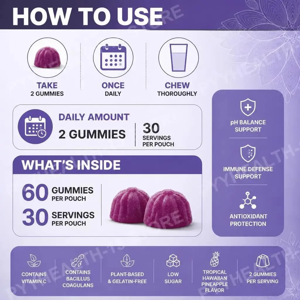 Vaginal Health Gummies PH Balance Support with Vitamin C and Pineapple Fruit Powder Gelatin-Free Daily Wellness 60 Gummies — image 4