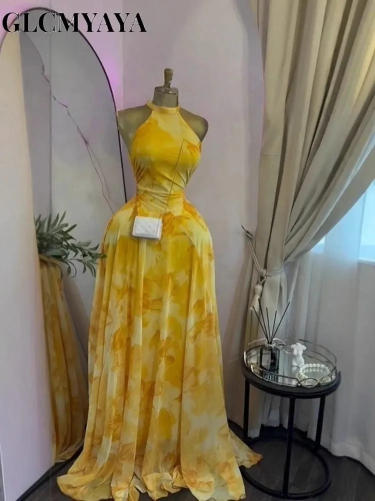 Feminino impresso sem mangas com faixas ajuste e alargamento a linha maxi vestido 2026 streetwear praia férias vestidos longos — image 2