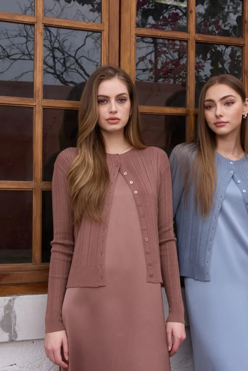AS SS26 Lace slip satin dress + lace satin skirt +knitting vest + knitting cardigan collection woman dressy outfit — image 4