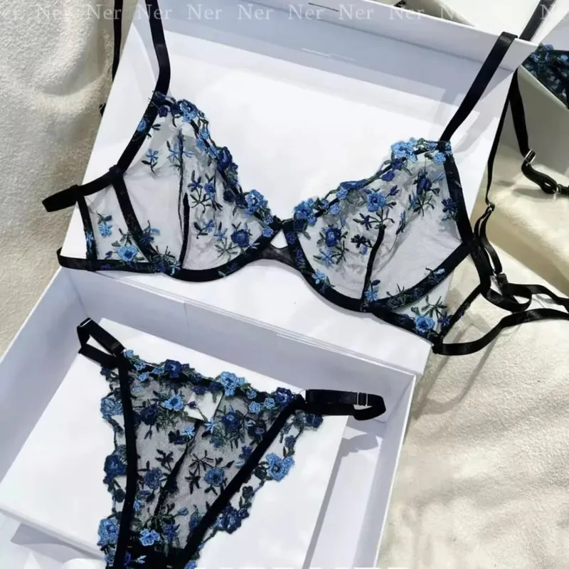 French Floral Bra Set Women | Sweet Sexy Sheer Mesh Lace Transparent Underwear Set | Practical & Feminine MOYISU Sexy Panty Set — image 10