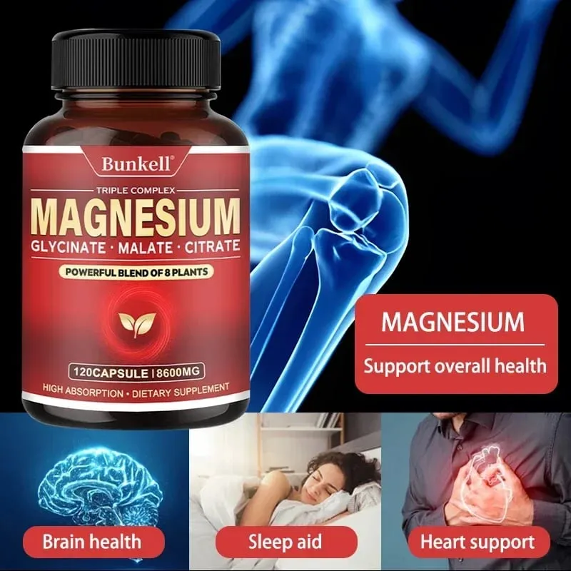 Vysoce vstřebatelný magnesium glycinát malát citrát 100% chelátový bez GMO vegetariánský bezlepkový 8 600 Mg 120 tobolek — image 2