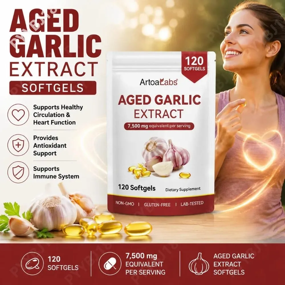 Aged Garlic Extract Softgels 7500mg Equivalent per Serving for Circulation & Heart Function Antioxidant & Immune Support 120Ct — image 1
