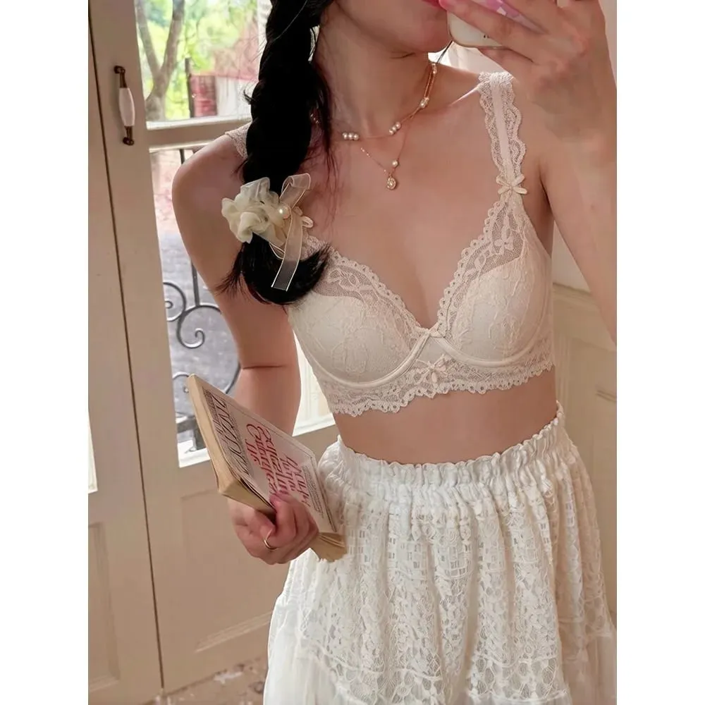 Kvinnor French Flutter Sleeve Spets Underkläder Set Mjukt bygel Tunn Cup Andas Sexig Beauty Back Minimizer BH 32‑38 — image 3