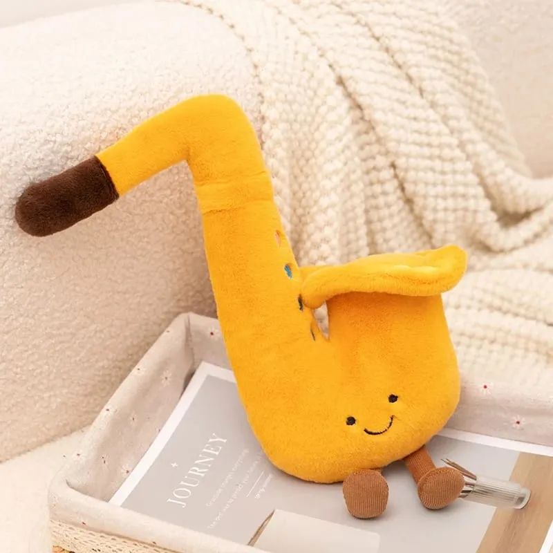 Musical Instrument Plush Toy Stuffed Kawaii Adorable Saxophone Bass White Piano Humanoid Doll with Legs Decor Gift