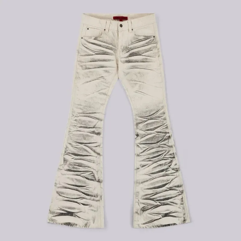 Y2K Vintage Distressed Micro Flared Jeans Washed High Street Hip Hop Wide Leg Denim Pants Gothic Slim Fit Unisex Trumpet Jeans