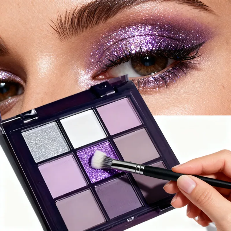 Palette di ombretti nove tonalità di trucco perlato fumoso opaco perlescente viola scuro glitterato a prezzi accessibili