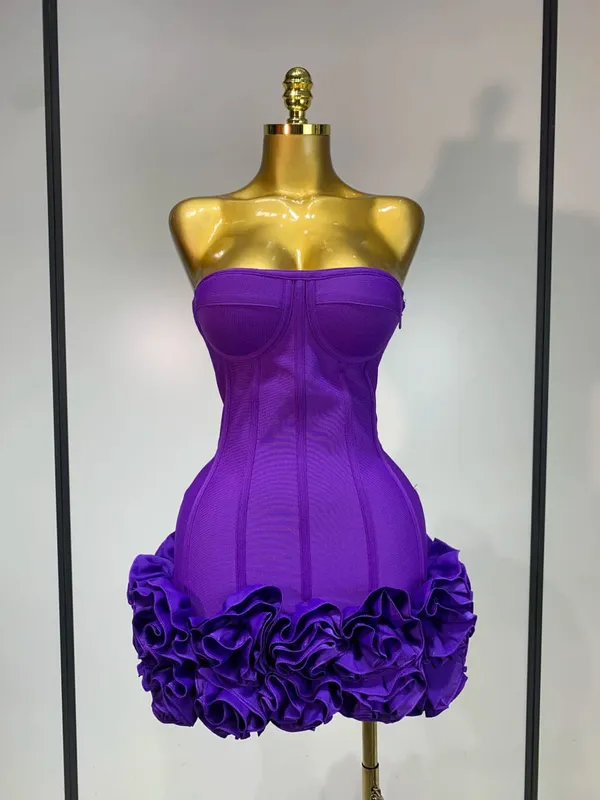 Women Sexy Strapless Flower Prom Gown Mini Dress Celebrity Red Carpet Fashion Evening Party Celebrate Birthday Club Dresses — image 10
