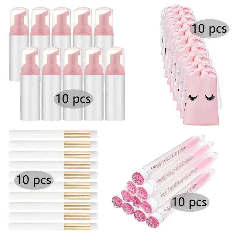 20/40Pcs 60ml 플라스틱 리필 가능 누출 방지 빈 폼 펌프 병 래쉬 샴푸 키트 여행 비누 디스펜서 페이스 워시 메이크업 도구