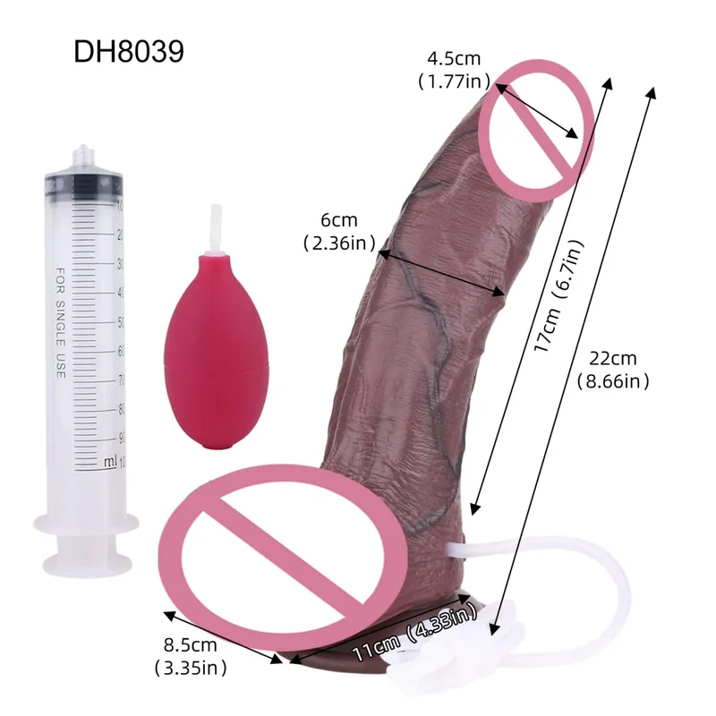 Silicone Lifelike Double Layers Ejaculating Penis Squirting Long Dildo With Sucker Anal Sex Toys Para sa Lalaki Babae Masturbator — image 13