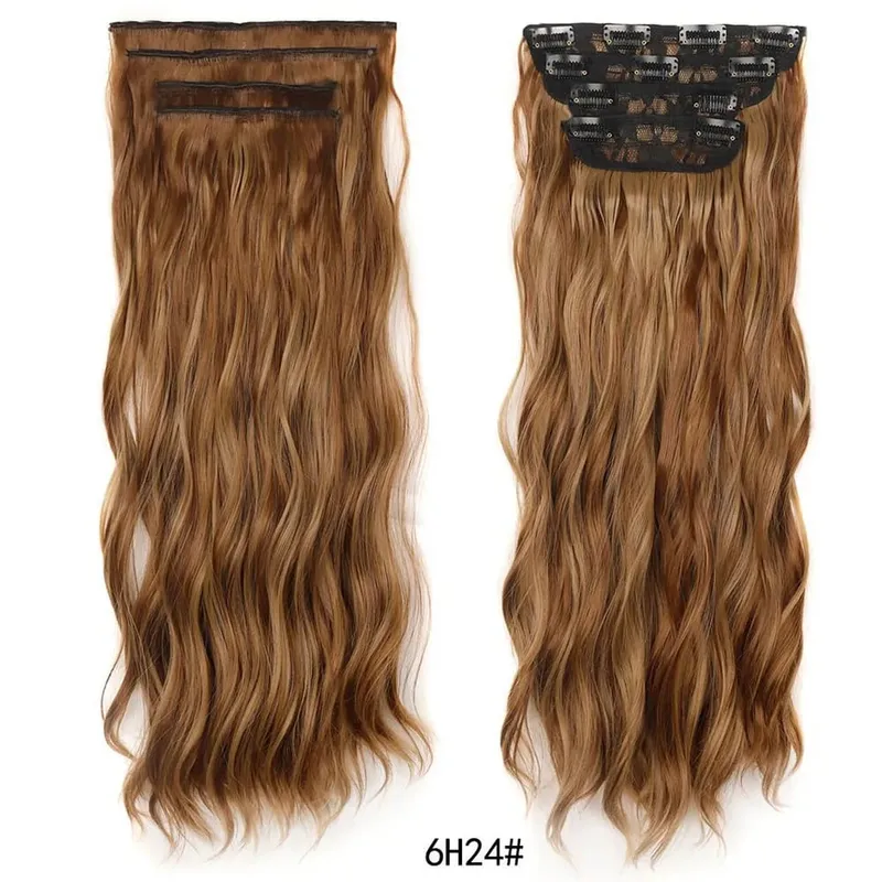 Jeedou Clip in Hair Extensions 4Piece/Set Synthetic Long Wavy Thick Hair Bouncy Curly Full Head Hairpiece Natural Looking