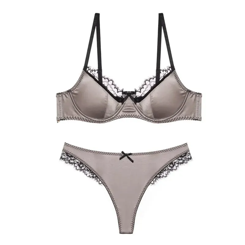 Elegant Red Satin Lingerie Set Zodiac Inspired Bra Small Chest Push Up Gathers Anti Sagging Sensual Lace Bralette Women Tushy — image 1