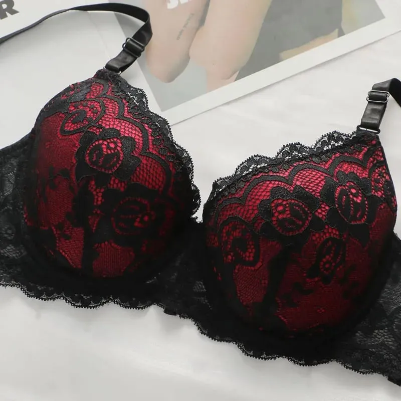 Women's Red and Black Lace Bra and Panty Set Push Up Underwire Lingerie 2026 — image 4