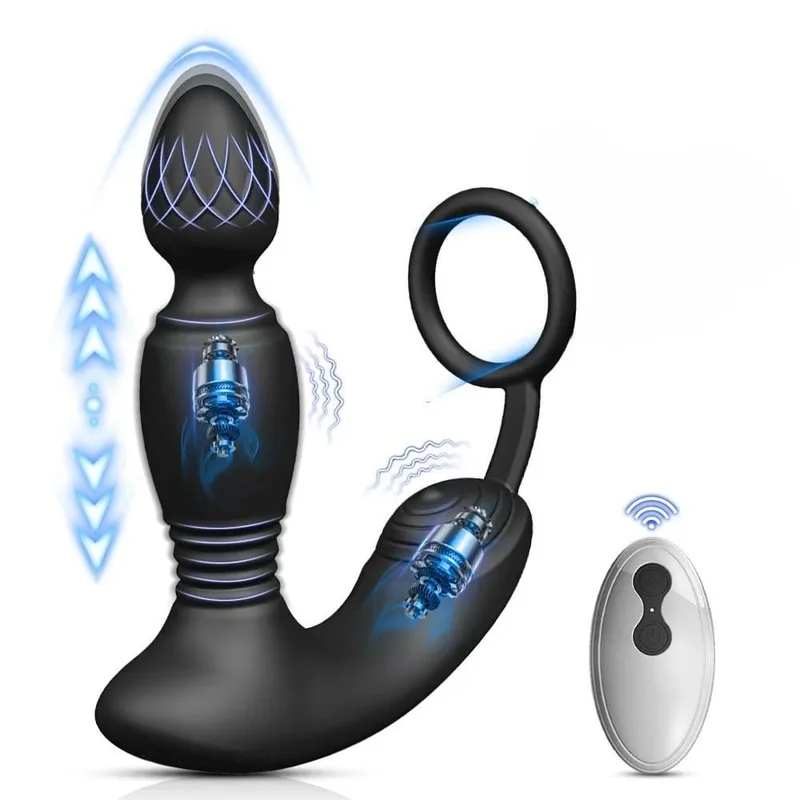 APP Control Vibrator para sa Mga Lalaki Male Thrusting Vibartor Prostate Massager Delayed Ejaculation Cork Ring Butt Plug Sex Toy para sa Pang-adulto