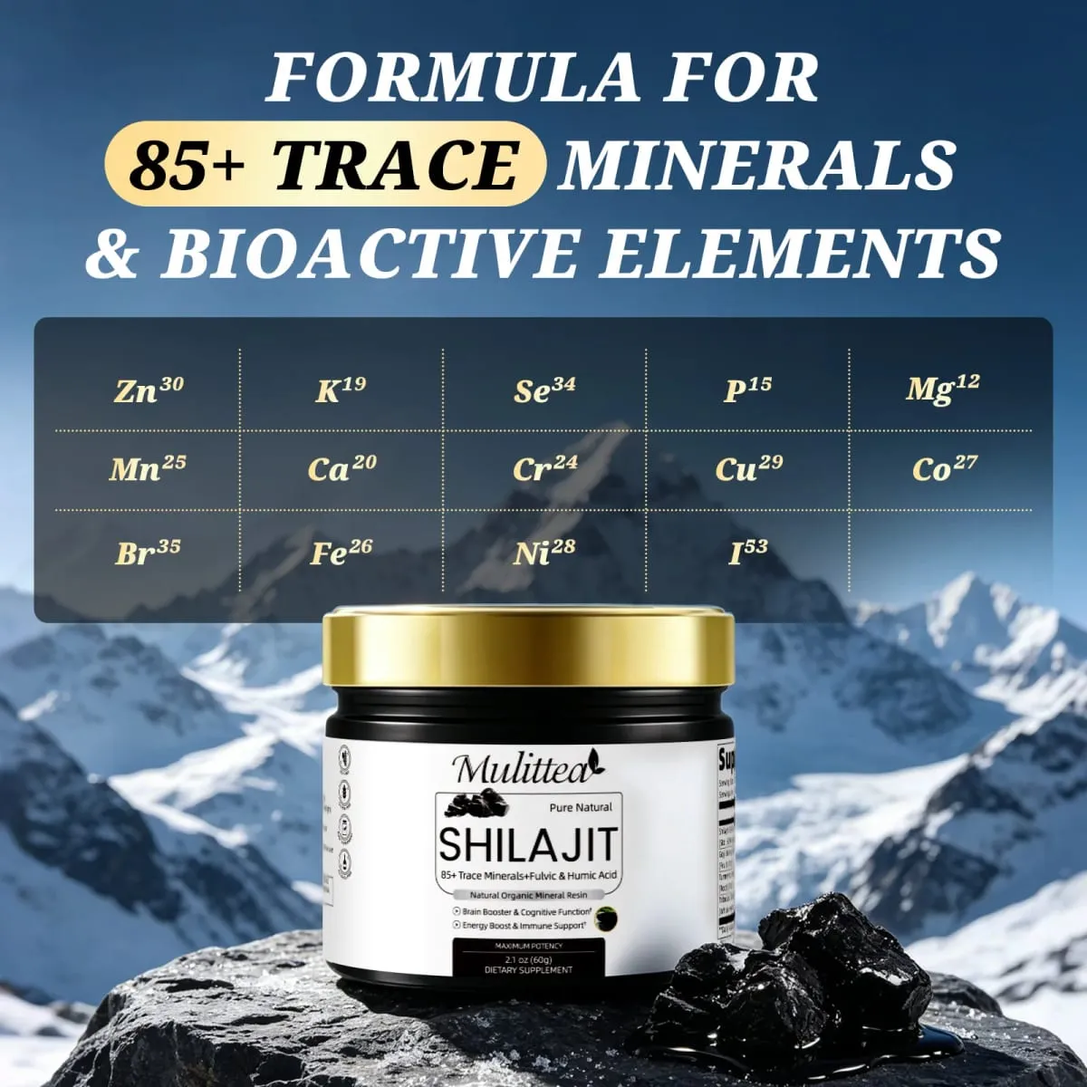 Suppléments minéraux Shilajit originaux de haute pureté Mulittea avec plus de 85 oligo-éléments et acide fulvique pour l'endurance énergétique de l'homme — image 2