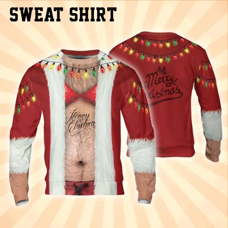 3D Print Ugly Christmas Sweatshirts For Men Women Santa Claus Pattern Long Sleeves Casual Festival Loose Pullover O-Neck Hoodies — image 9