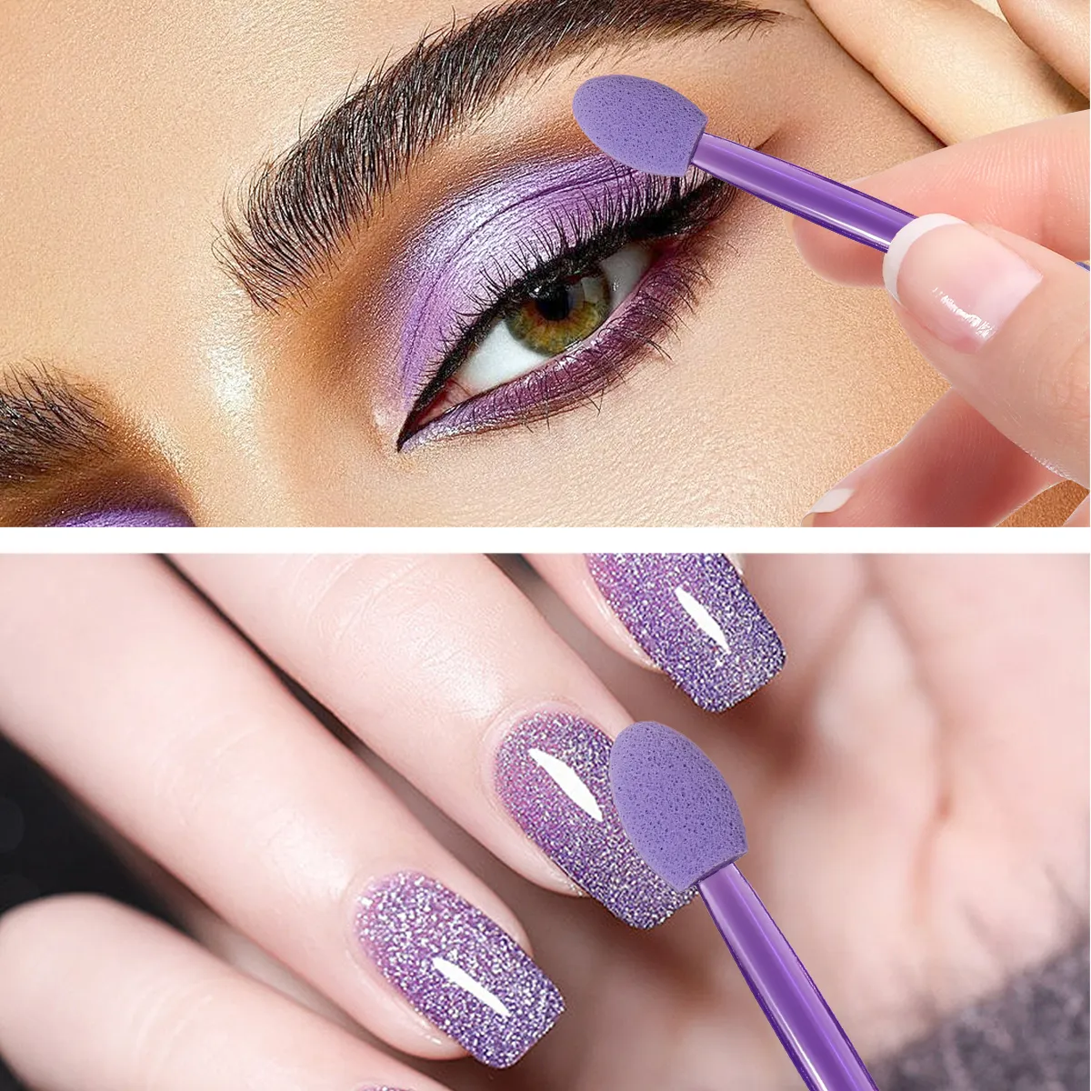 50PCS Double-Ended Eyeshadow Sponge Applicators Purple Disposable Makeup Brushes for Eyeshadow Concealer Nail Art & Eyebrow — image 6