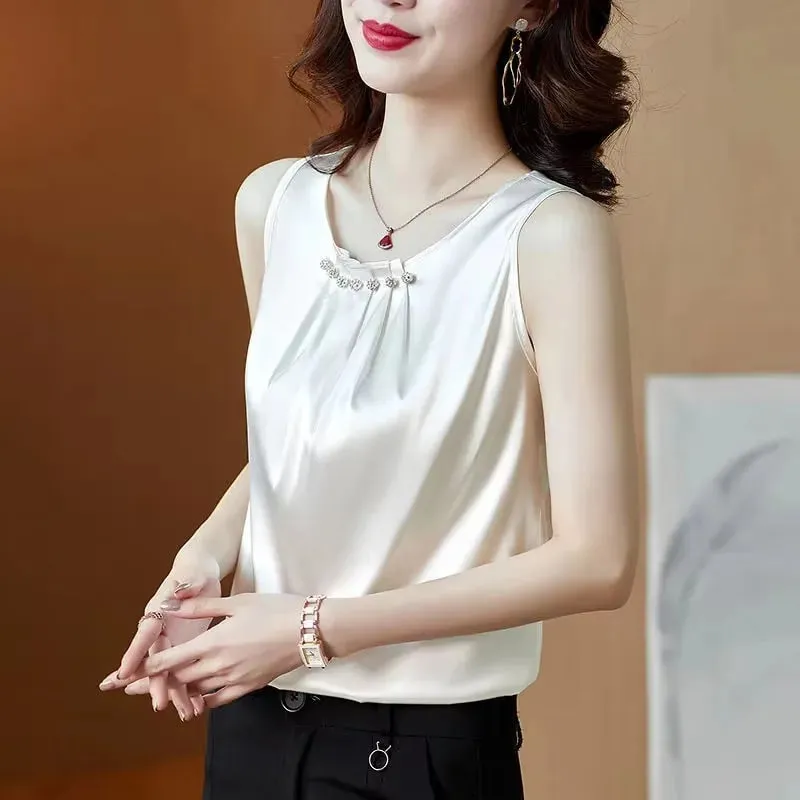 Ice Silk Women Summer Tanks Camis Vest Fashion Casual Sleeveless Ladies Street Tanks Tops Tees Hotsweet — image 4