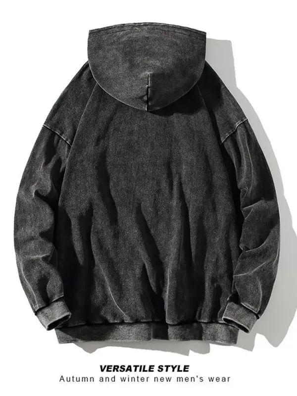 100% pamut Férfi ruházat Vintage Black Acid Mosó kapucnis Férfi Női Túlméretes Hip Hop Pulóverek Alkalmi pulóverek Y2K ruhák — image 2