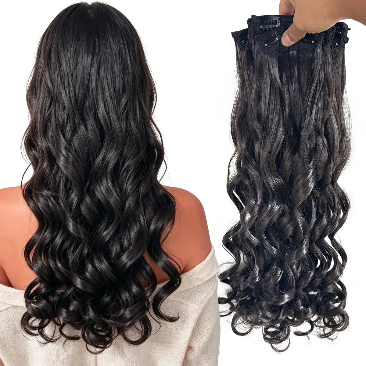 Synthetic Roman curls sandwiched in hair extension long curly wig women's hair extension hair piece daily party — image 2