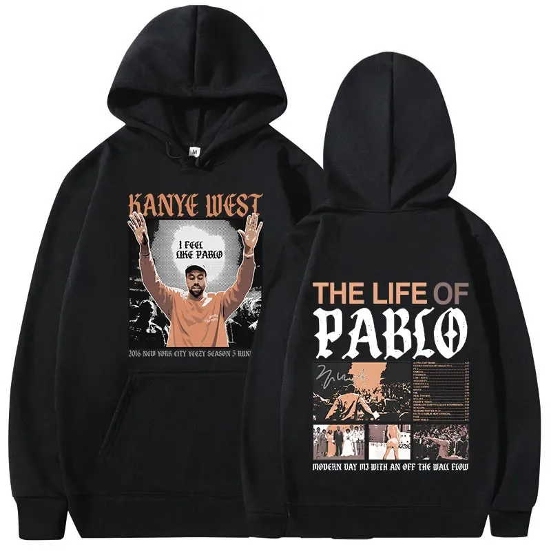 Rapper Kanye West Impressão gráfica Hoodies A VIDA DE PABLO Moletom Com Capuz Homens Mulheres Hip Hop Moda Vintage Oversized Moletons — image 1