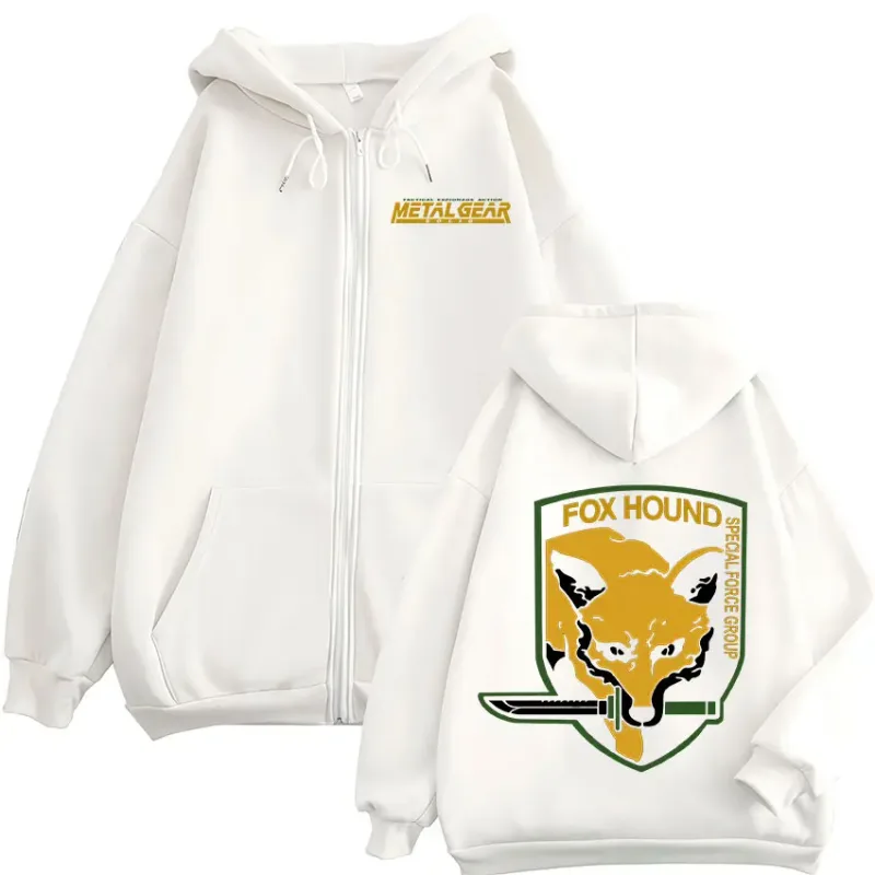 Engrenagem de metal sólido jogo fox hound logotipo impressão zíper hoodies roupas masculinas femininas moda pullovers zip up moletom com capuz jaquetas — image 9