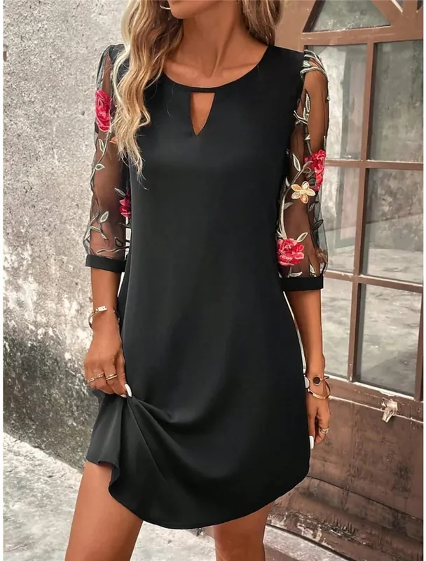 Lady Elegant Dress Fashion Print O Neck Three Quarter Pullover Dresses For Women Casual Office Skirts Womens Clothing Summer New — image 6