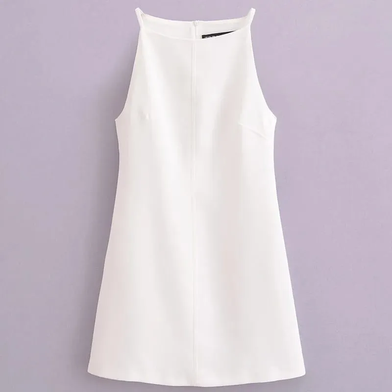 Moda vestidos de verão 2024 vestidos femininos bodycon sem mangas mini vestido branco vermelho azul preto amarelo vestido de férias — image 10