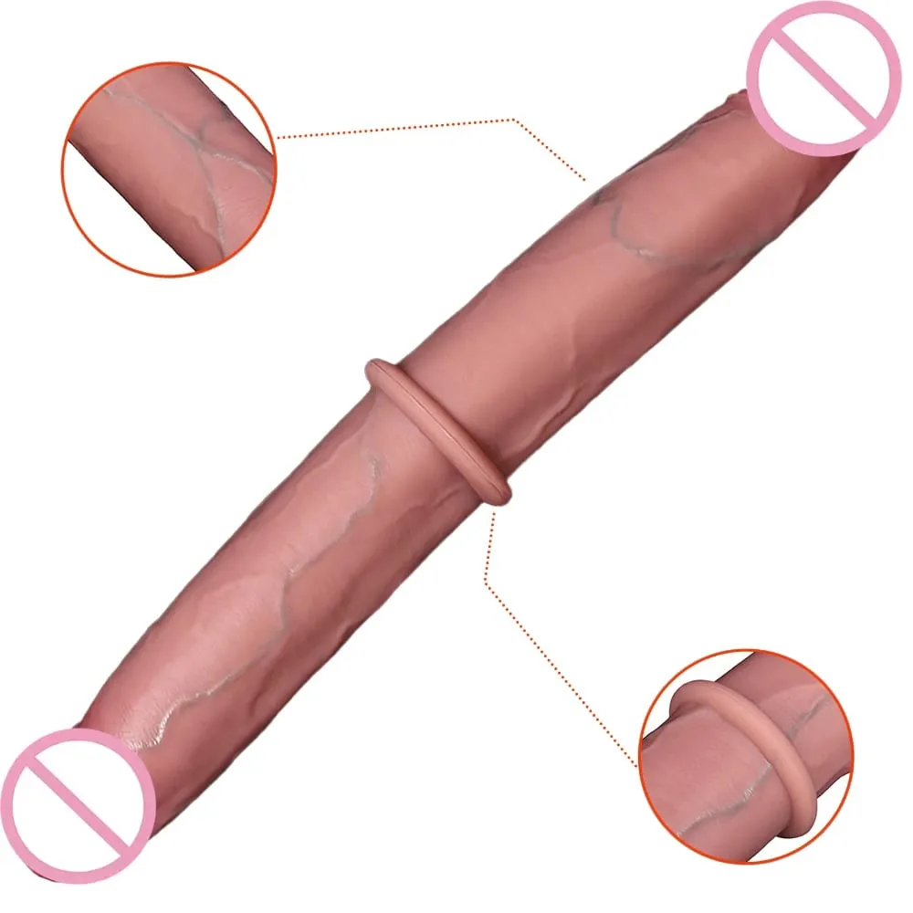Vibrador de ponta dupla realista, dupla face, grande, longo e grosso, com veias, vaginal, anal, enorme, pênis adulto, brinquedos sexuais para lésbicas — image 1