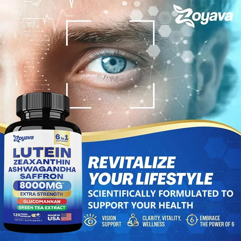 Lutein & Zeaxanthin Supplement 8000 Mg Eye Vitamins with Saffron for Adults Eye Health Supplement Supports Vision