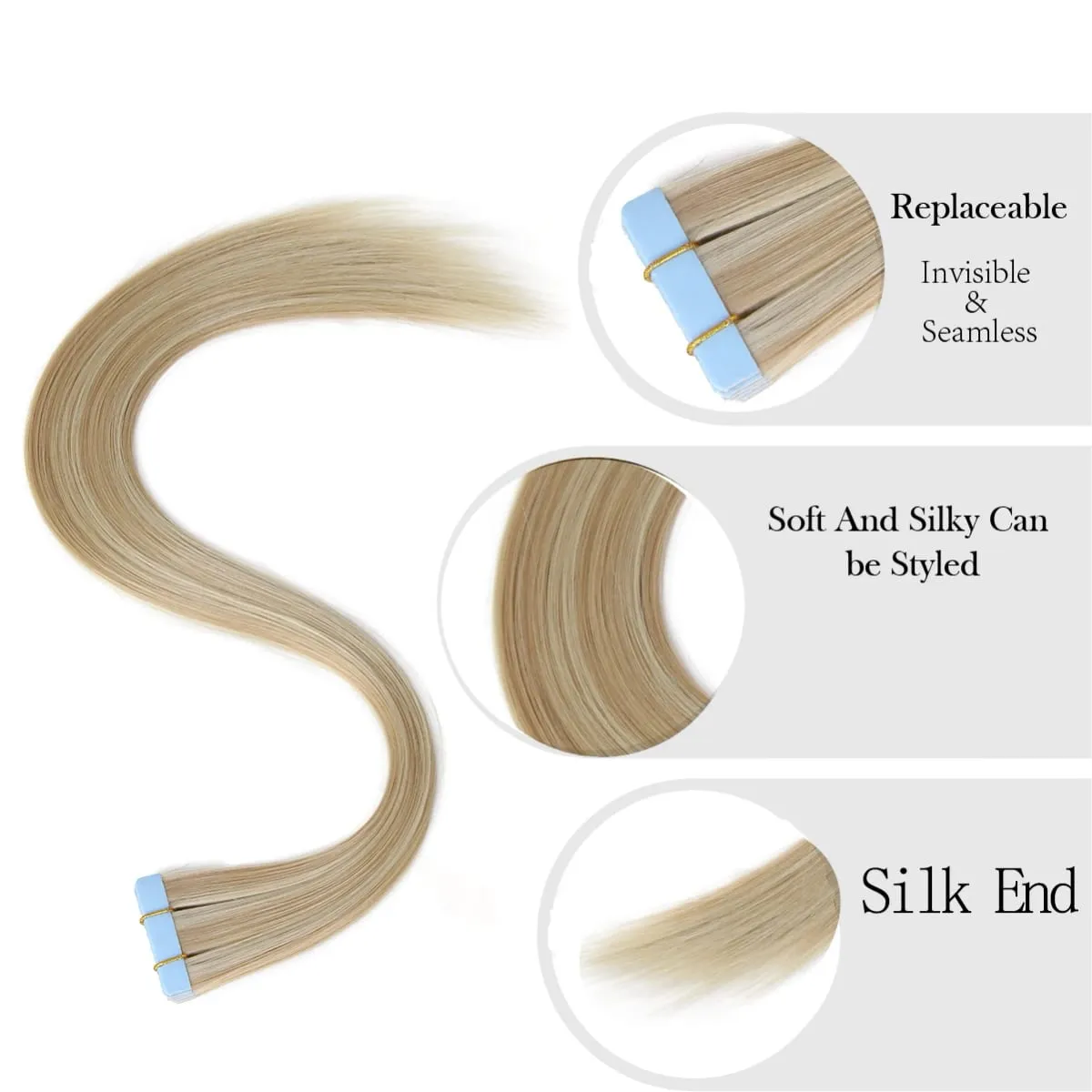 26Inch 10pcs Synthetic Tape In Straight Hair Extensions Seamless Invisible Adhesive Mixed Colord Tape In Hair Extensions For Eve — image 4