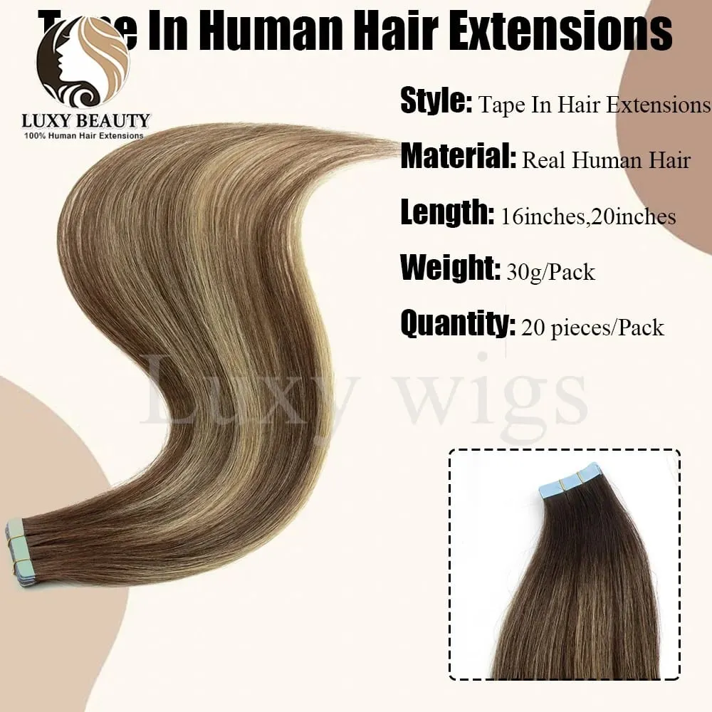 Highlights Brown Tape in Hair Extensions Human Hair Straight Black Blonde Seamless PU Skin Weft Tape In Hair Extensions 20PCS