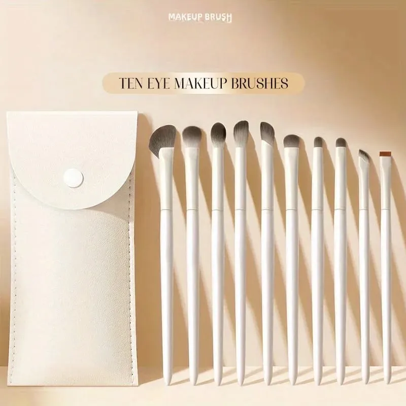 10pcs Natural Eye Makeup Brushes Set Detail Eyeshadow Brush Makeup Brush White Ultra Soft Eyeshadow Eyeliner Makeup Tool