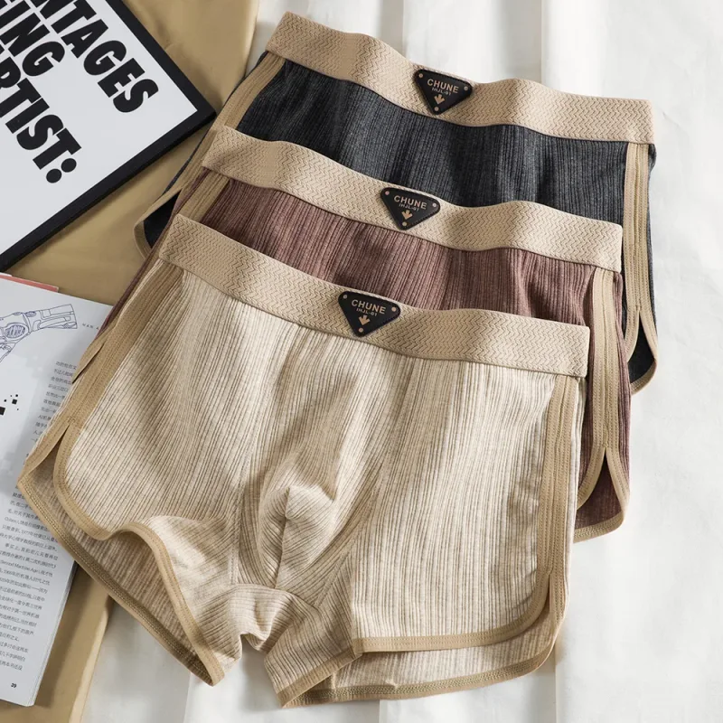 3PCS/Pack 100% Cotton Solid Striped Panties na Panlalaki Para sa 40-100kg Breathable Mesh Crotch Underpants High Elastic Waistband Boxer — image 19