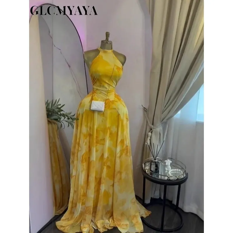 Feminino impresso sem mangas com faixas ajuste e alargamento a linha maxi vestido 2026 streetwear praia férias vestidos longos
