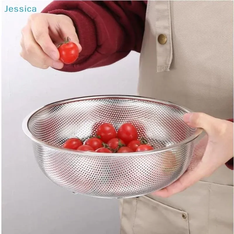 ♥Stainless Steel Kitchen Hole Dense Mesh Sifter Colander Strainer Sieve Baskets for Washing Fruits/Vegetables/Rice — image 6