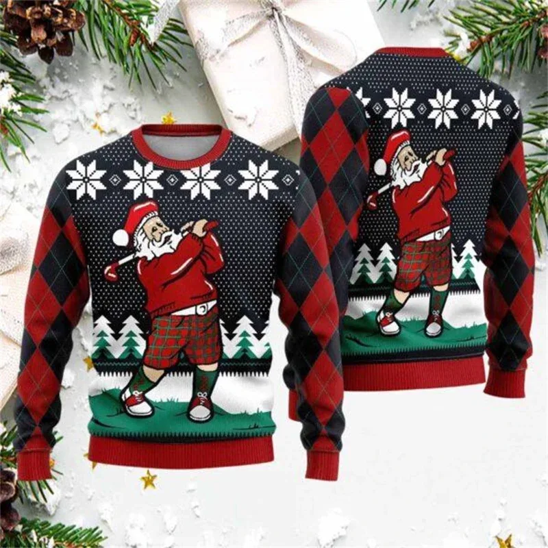 Fashion Santa Claus Graphic Ugly Christmas Sweatshirt For Men Casual Autumn Winter 3D Printed Sweater Loose Breathable Pullovers — image 9